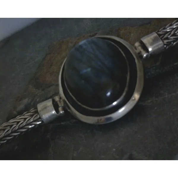 SS Woven Bracelte w/  Oval Labradorite in Bz 8.5