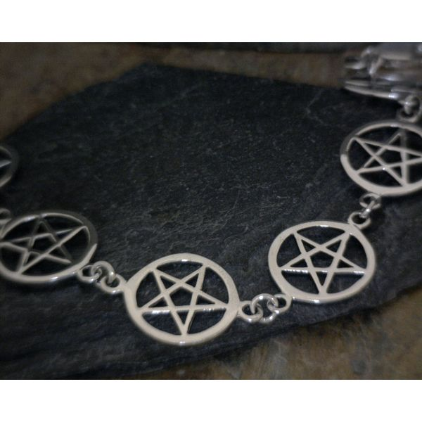 Sterling Silver Large Pentacle Link Bracelet Vulcan's Forge LLC Kansas City, MO