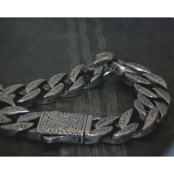 SS Flat Curb W/ Scrollwork Engraving Bracelet Vulcan's Forge LLC KANSAS CITY, MO