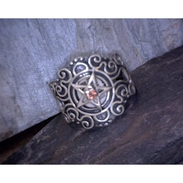 Ornate Pentacle Ring With Garnet Vulcan's Forge LLC KANSAS CITY, MO