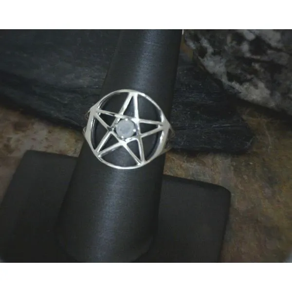 Sterling Pentacle with Moonstone Ring Size 8 Vulcan's Forge LLC Kansas City, MO