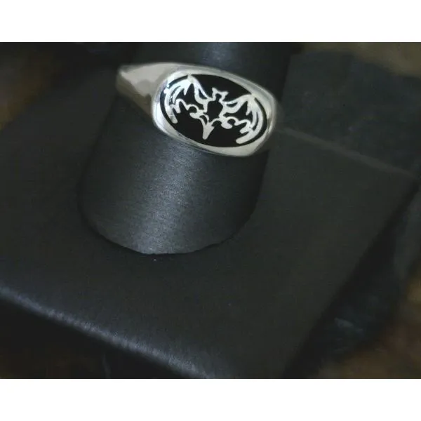 Sterling Bat Symbol Ring Size 11 Vulcan's Forge LLC Kansas City, MO