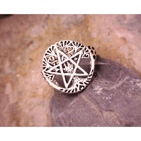 Silver Pentacle on Tree of Life Ring Vulcan's Forge LLC Kansas City, MO