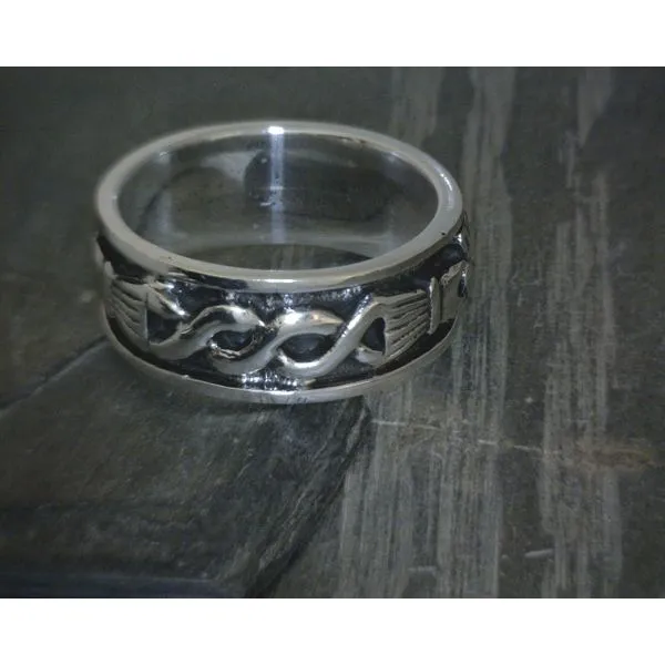 SS Claddagh W/ Swirl & Dark Background Band SZ12 Image 2 Vulcan's Forge LLC KANSAS CITY, MO