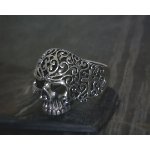 SS  Large Skull W/ Scrollwork Detail On Band Vulcan's Forge LLC Kansas City, MO