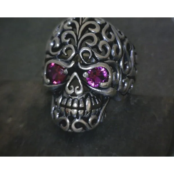 SS Scrollwork Skull W/ Red Crystal Eyes Vulcan's Forge LLC KANSAS CITY, MO
