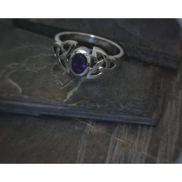 Ss Oval Amethyst W/Celtic Knot Details Ring Vulcan's Forge LLC Kansas City, MO