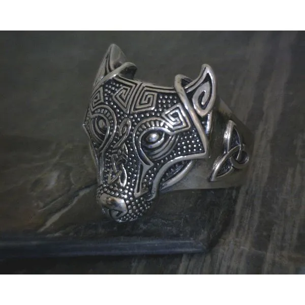 SS Intricate Wolf Head W/ Scrollwork & Tri-Knot Band Vulcan's Forge LLC KANSAS CITY, MO
