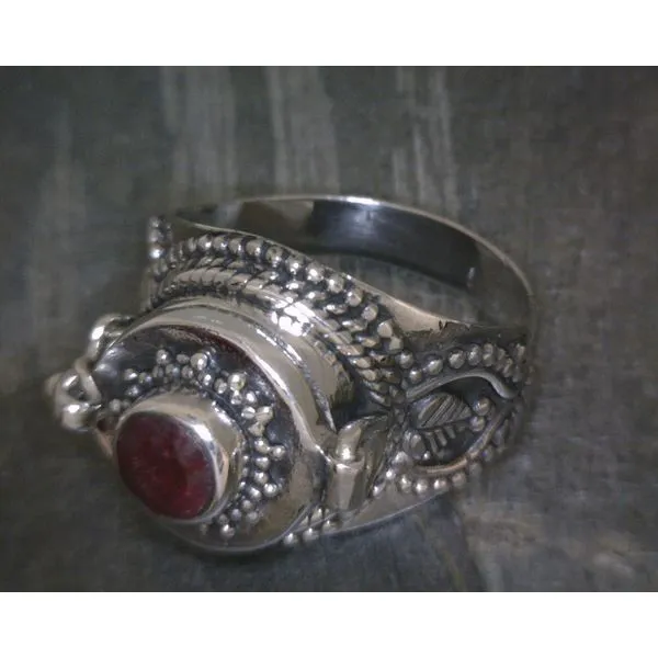 SS Faceted Ruby Vintage Style Poison Ring Vulcan's Forge LLC KANSAS CITY, MO