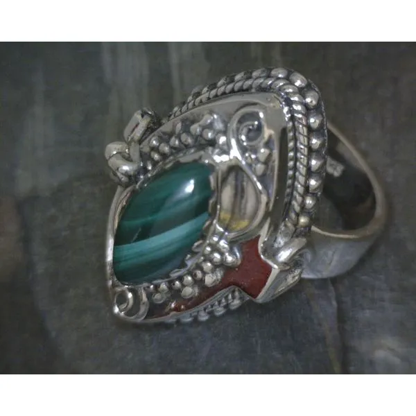 SS Cab Malachite Vintage Style Poison Ring Vulcan's Forge LLC KANSAS CITY, MO
