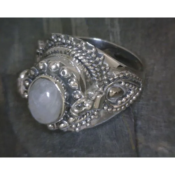 SS Cab Moonstone Vintage Style Poison Ring Vulcan's Forge LLC KANSAS CITY, MO