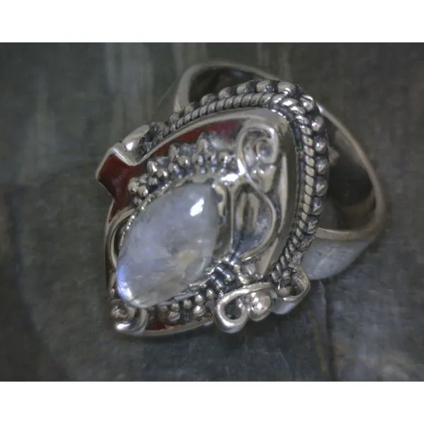 SS Cab Moonstone Vintage Style Poison Ring Vulcan's Forge LLC Kansas City, MO