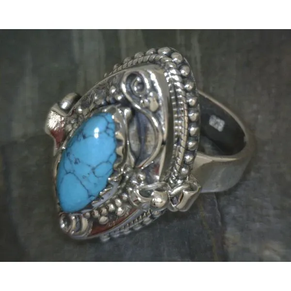 SS Cab Turquoise Vintage Style Poison Ring Vulcan's Forge LLC KANSAS CITY, MO