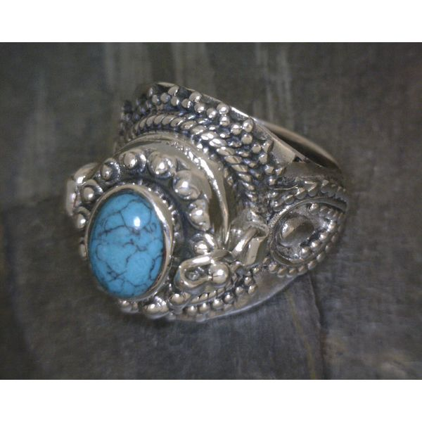 SS Cab Turquoise Vintage Style Poison Ring Vulcan's Forge LLC Kansas City, MO