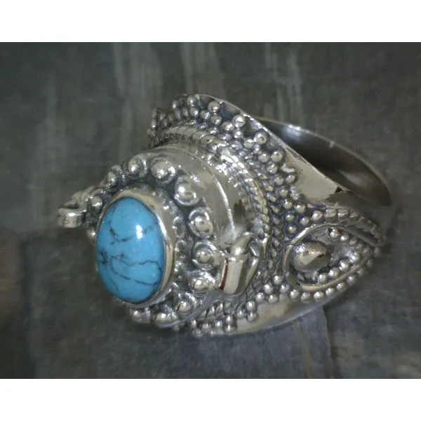 SS Cab Turquoise Vintage Style Poison Ring Vulcan's Forge LLC KANSAS CITY, MO