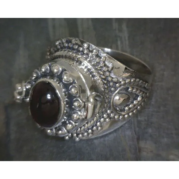 SS Bz Cab Garnet Vintage Style Poison Ring Vulcan's Forge LLC KANSAS CITY, MO