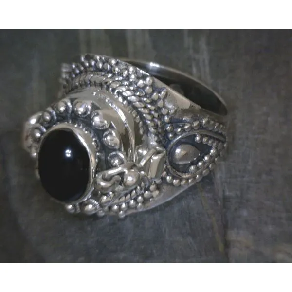SS Bz Cab Onyx Vintage Style Poison Ring Vulcan's Forge LLC KANSAS CITY, MO