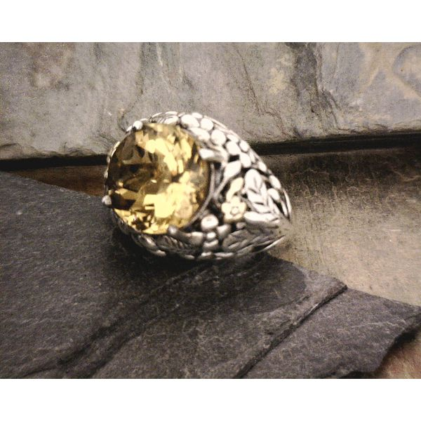 Sterling &14k Citrine Ring With Leaf and Floral Detail Vulcan's Forge LLC Kansas City, MO