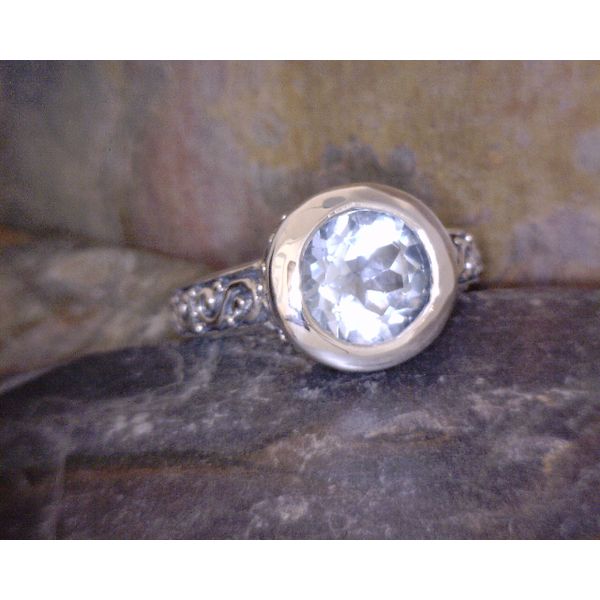 Sterling Scroll Accent Ring With Bezel Set Blue Topaz Vulcan's Forge LLC Kansas City, MO