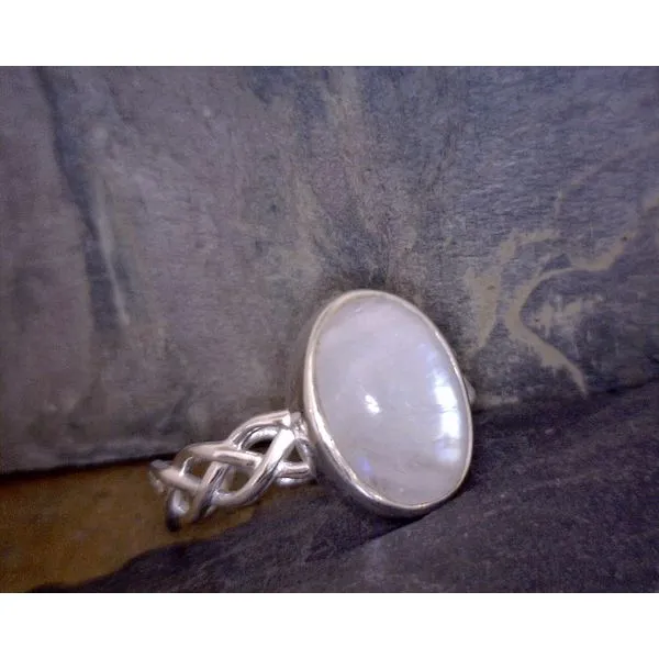 Sterling Oval Moonstone with Woven Band Vulcan's Forge LLC KANSAS CITY, MO