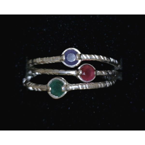 Sterling Three stacker ring emerald ruby sapphire round thin band Vulcan's Forge LLC Kansas City, MO