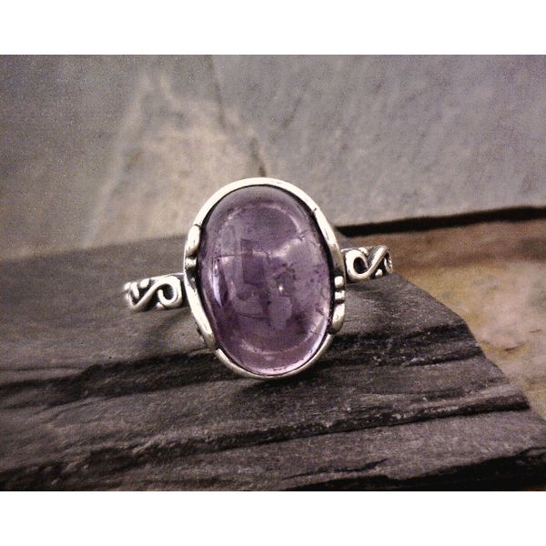 Silver Cabachon Amethyst with Scroll work Vulcan's Forge LLC Kansas City, MO