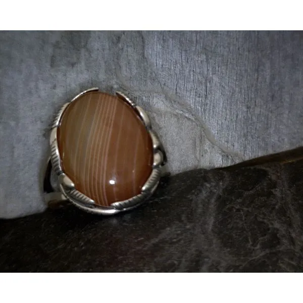 Sterling Carnelian Oval Leaf Ring Vulcan's Forge LLC KANSAS CITY, MO