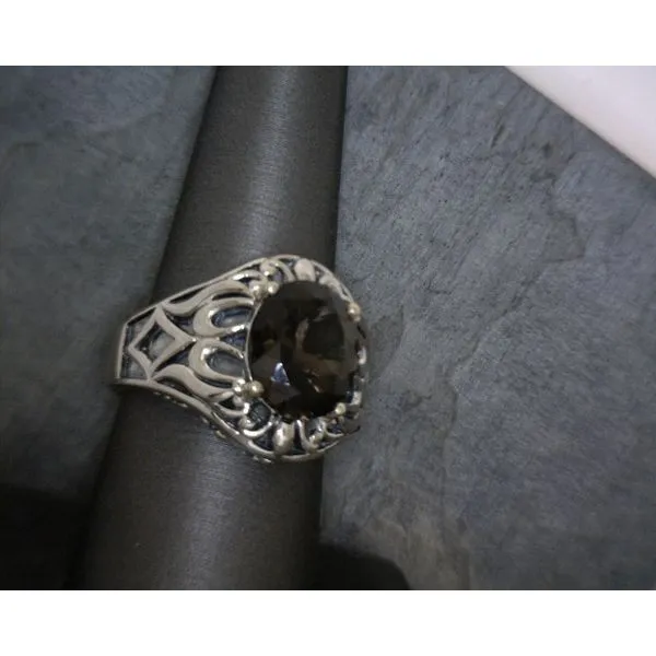 SS Filigree Band With Oval Cut Smoky Quartz Ring Vulcan's Forge LLC KANSAS CITY, MO