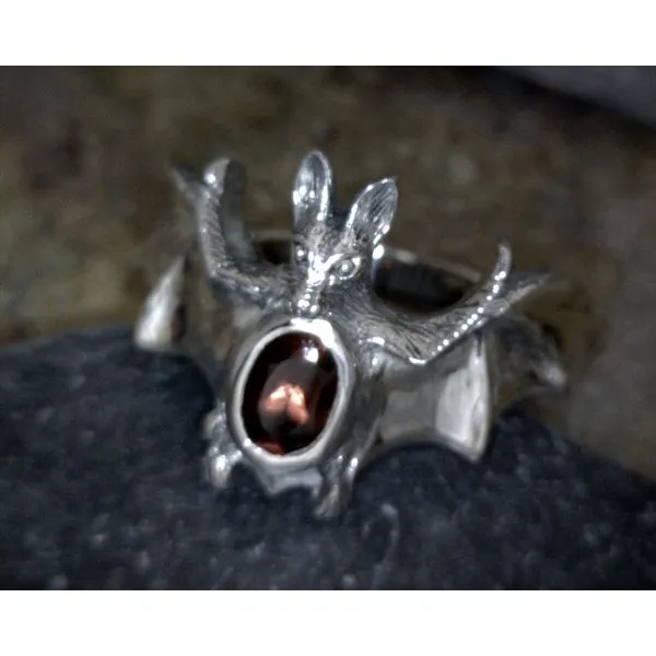 Sterling Silver Garnet Flying Bat Ring Vulcan's Forge LLC Kansas City, MO