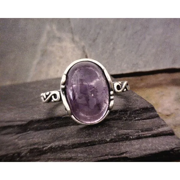 Silver Cabachon Amethyst with Scroll work Vulcan's Forge LLC KANSAS CITY, MO