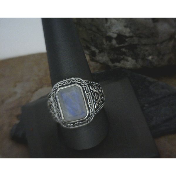 Sterling Square Moonstone With Design Ring Size 11 Vulcan's Forge LLC Kansas City, MO