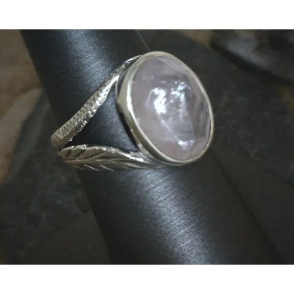 Sterling Rose Quartz with Leaf Detail Ring Size 7 Vulcan's Forge LLC Kansas City, MO