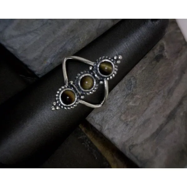 Sterling Silver 3 Stone Tigers Eye Ring Size 6 Vulcan's Forge LLC Kansas City, MO