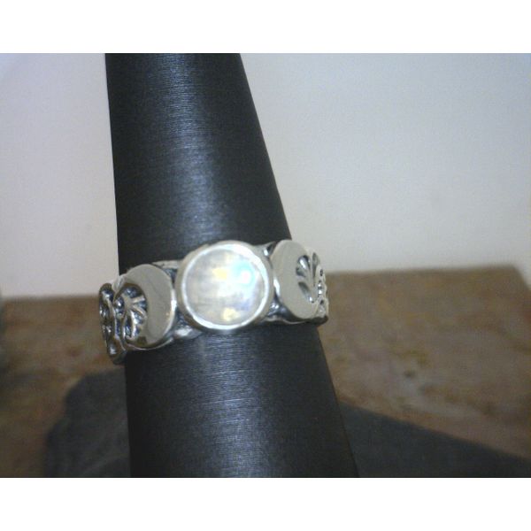 Sterling Blue Moon with Rainbow Moonstone Ring SIze 8 Vulcan's Forge LLC Kansas City, MO