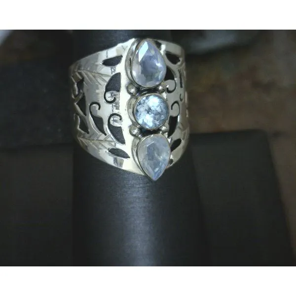 Sterling Three Stone Ring with Moonstone and Blue Topaz Size 8 Vulcan's Forge LLC Kansas City, MO
