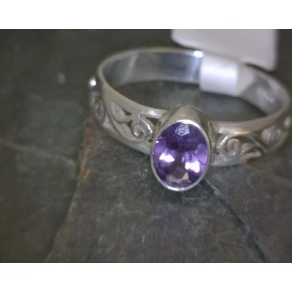 Bezel Set Amethyst Ring with Filligree Mounting sz 8 Vulcan's Forge LLC Kansas City, MO