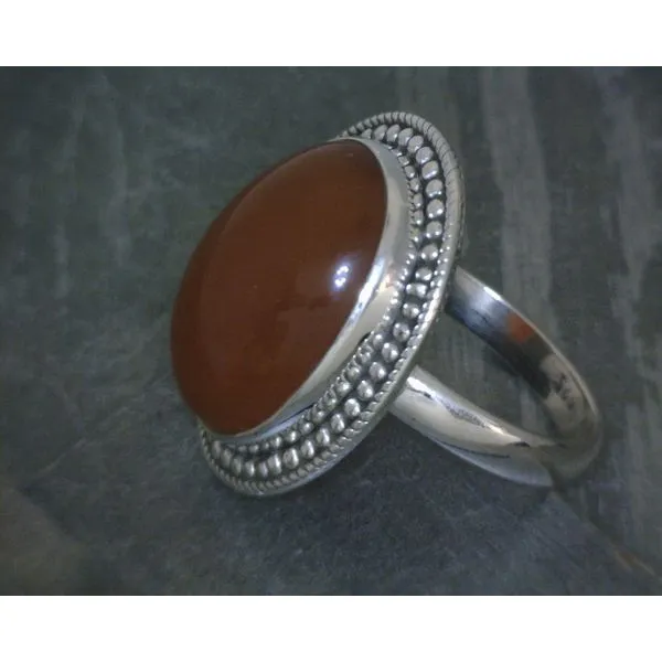 SS Oval Cabochon Carnelian W/ Halo Sz 9 Image 2 Vulcan's Forge LLC KANSAS CITY, MO