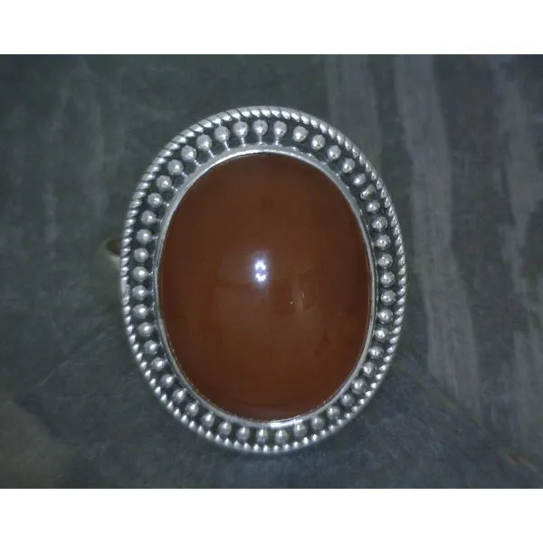 SS Oval Cabochon Carnelian W/ Halo Sz 9 Vulcan's Forge LLC KANSAS CITY, MO