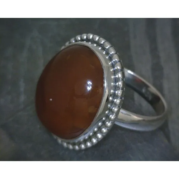 SS Oval Cabochon Carnelian W/ Halo Sz 7 Image 2 Vulcan's Forge LLC KANSAS CITY, MO