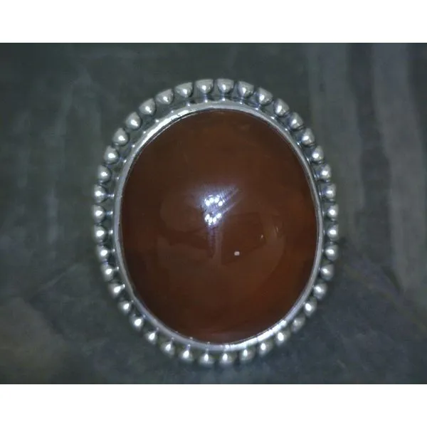 SS Oval Cabochon Carnelian W/ Halo Sz 7 Vulcan's Forge LLC KANSAS CITY, MO