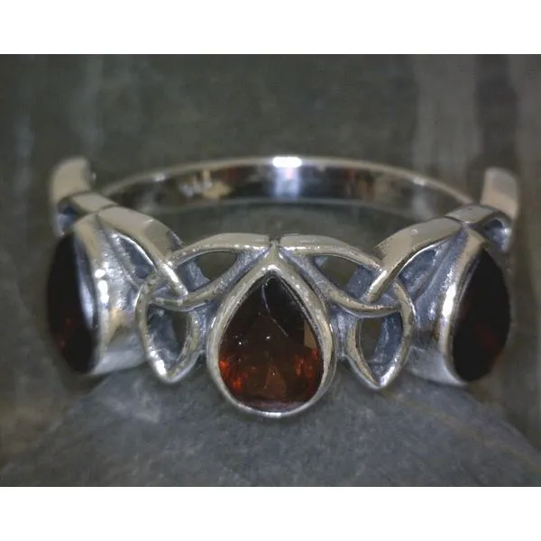 SS 3 Pear Garnet With Trinity knot Sz10 Vulcan's Forge LLC Kansas City, MO