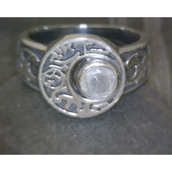 SS Crescent Moon with Scroll and Moonstone Ring Sz6 Vulcan's Forge LLC KANSAS CITY, MO