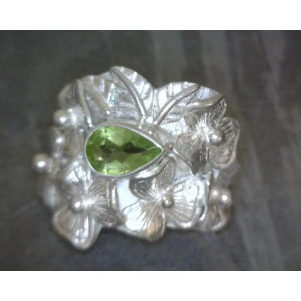 SS Leaf & Flower With Pear Peridot Ring Sz7 Vulcan's Forge LLC KANSAS CITY, MO