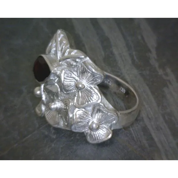 SS Leaf & Flower With Pear Garnet Ring Sz7 Image 2 Vulcan's Forge LLC Kansas City, MO