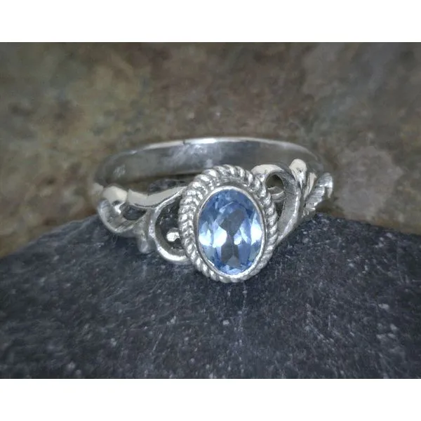 Sterling Silver Scroll Oval Blue Topaz Ring Vulcan's Forge LLC KANSAS CITY, MO