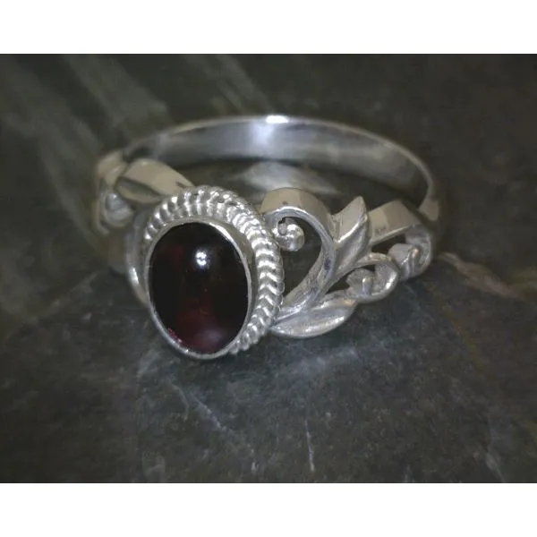 SS Leaf & Scroll Cab Oval Garnet Ring Vulcan's Forge LLC KANSAS CITY, MO