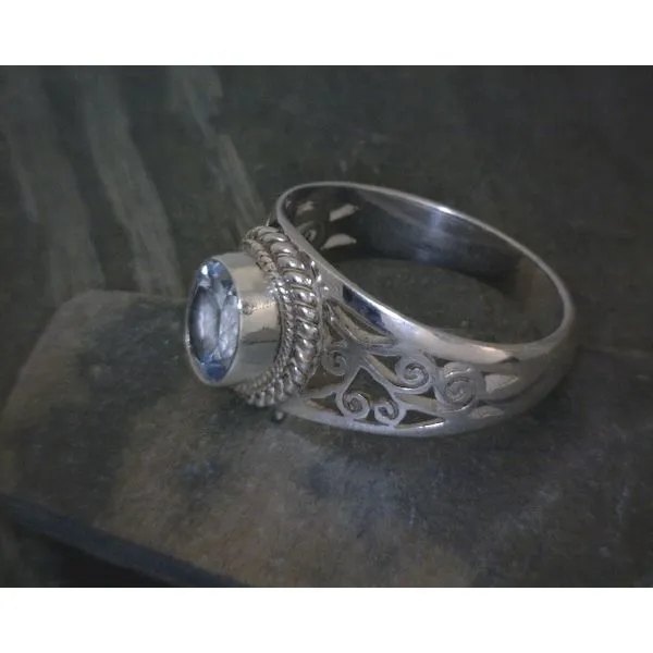 SS oval blue topaz ring braid border fancy side cutout sz9 Image 2 Vulcan's Forge LLC KANSAS CITY, MO