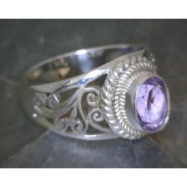 SS Amethyst Oval Cut Facetted Scroll Work Ring Image 2 Vulcan's Forge LLC Kansas City, MO