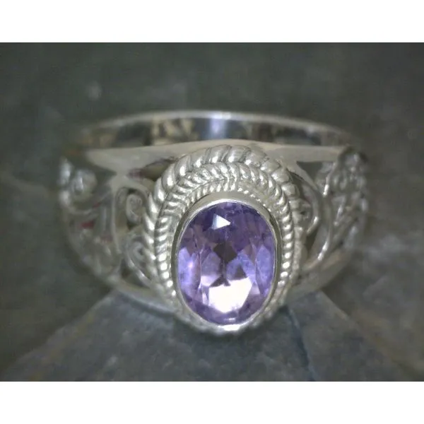 SS Amethyst Oval Cut Facetted Scroll Work Ring Vulcan's Forge LLC Kansas City, MO