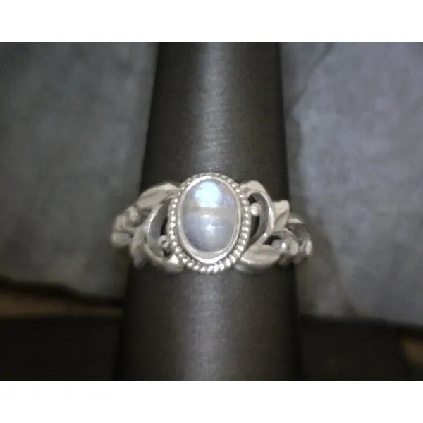 Sterling Silver Rainbow Moonstone Small Scroll Ring Size 8 Vulcan's Forge LLC KANSAS CITY, MO